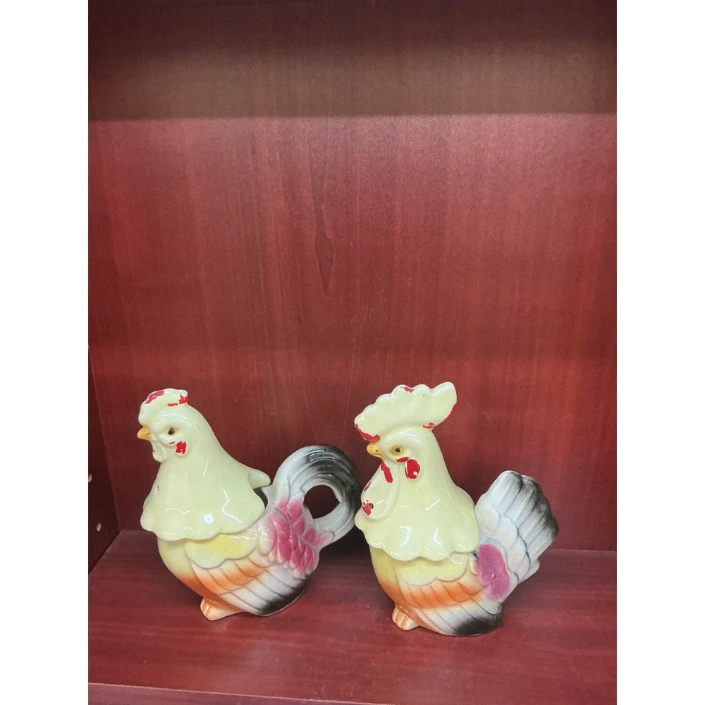 Vintage Rooster Hen Salt Pepper Shakers Sugar/Creamer Ceramic Made in‎ Japan